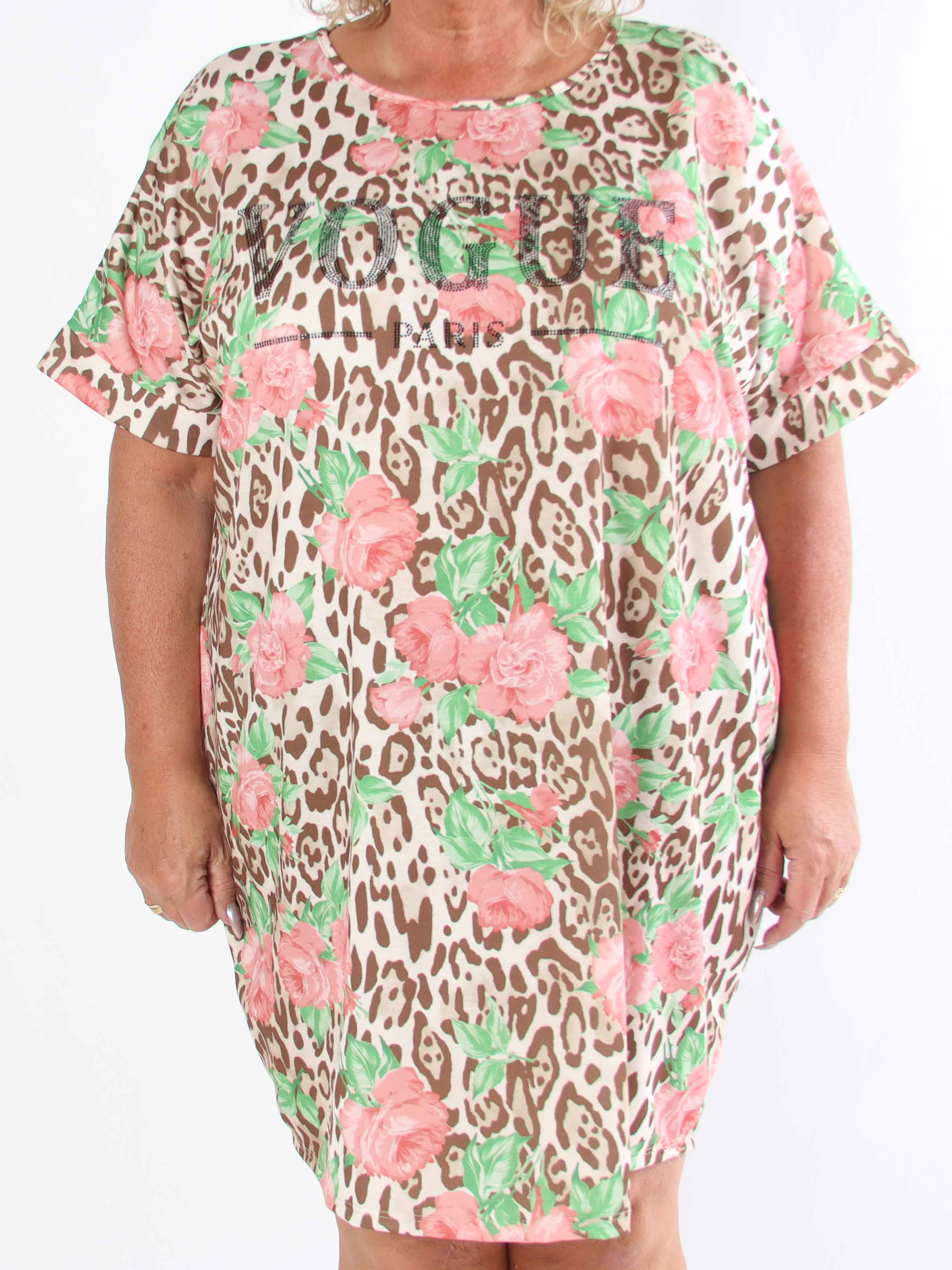 Mintu Leo Dress - Plus size t-shirtklänning i bomull med leopardtryck